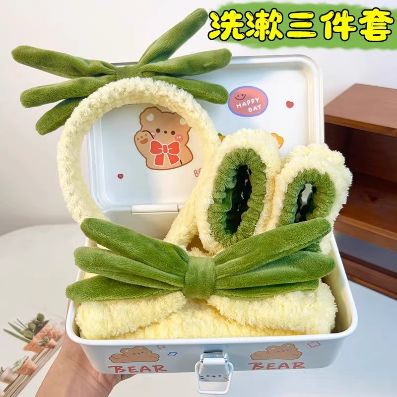 黄色菠萝洗漱三件套洗脸专用发箍防湿水手腕带头箍发卡敷面膜头饰