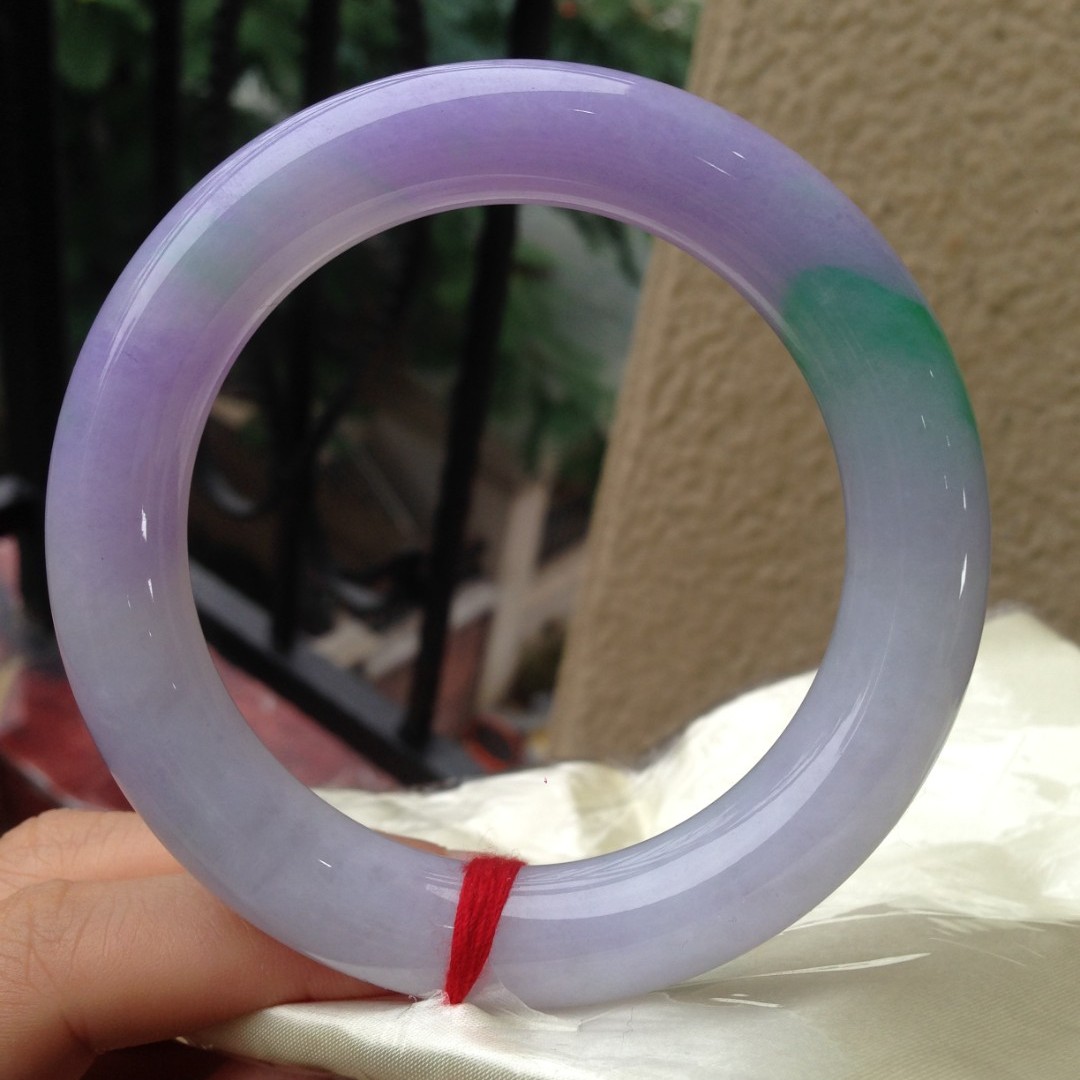 冰种A货春彩飘绿圆条证书天然缅甸翡翠手镯编号7180尺寸59