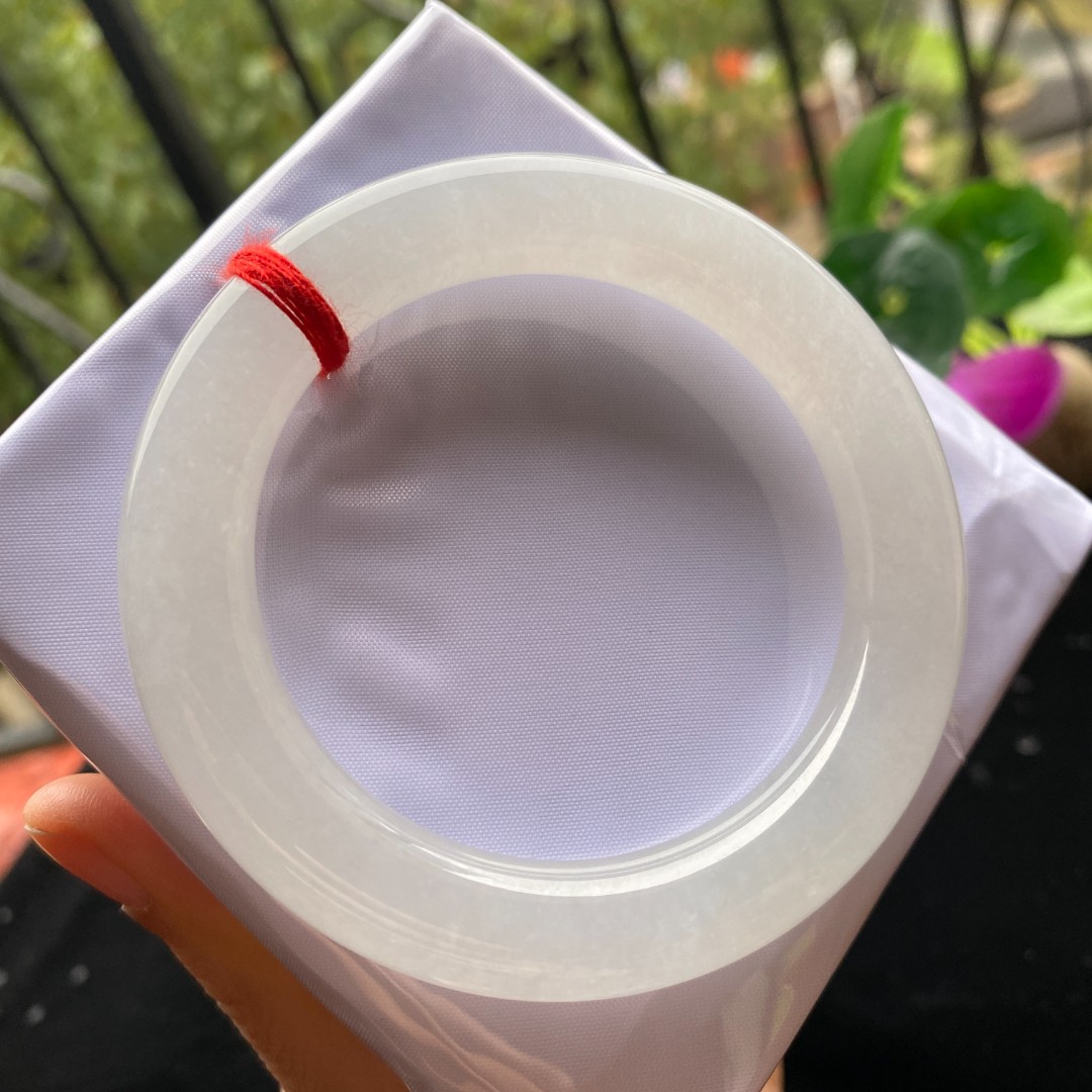 冰种白月光A货证书天然圆条缅甸翡翠手镯编号7173尺寸53