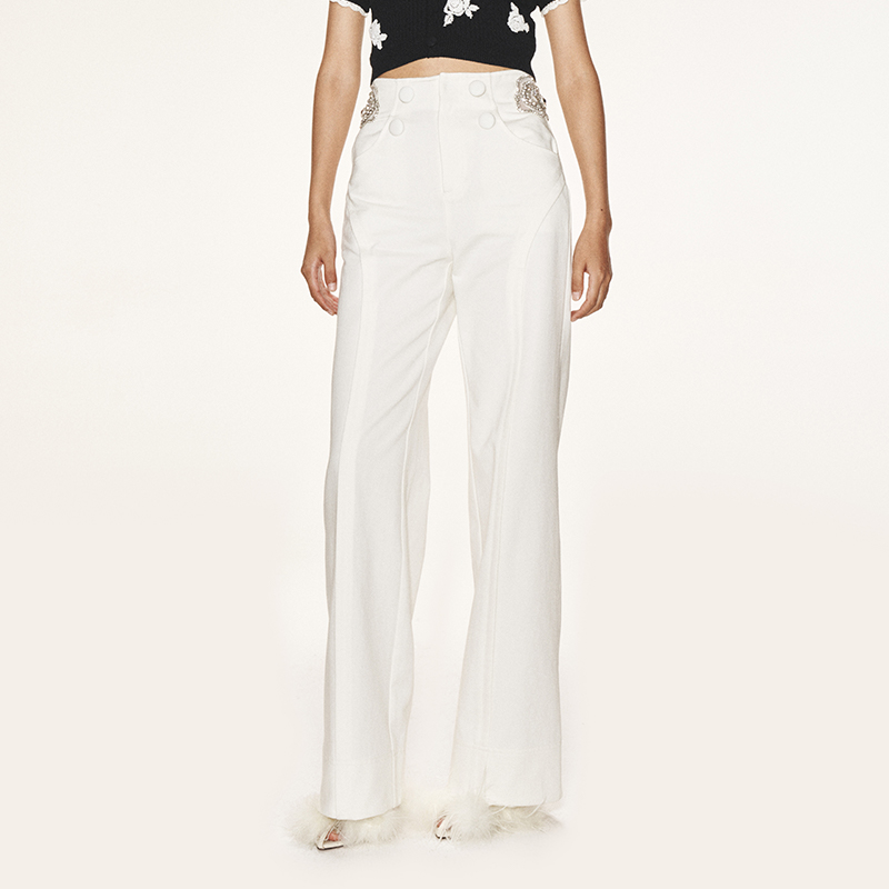 LE FAME/拉飞姆珠宝玫瑰花挖空腰头都会牛仔阔腿裤