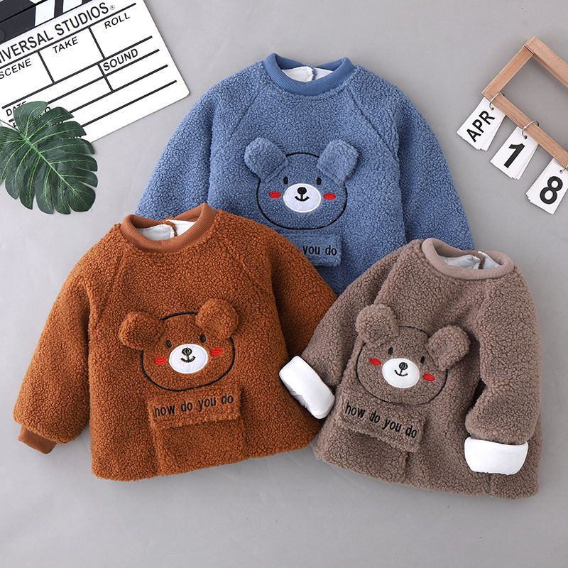 宝宝罩衣儿童泰迪绒加棉加厚反穿衣秋冬护衣0-3岁儿童保暖外出衣