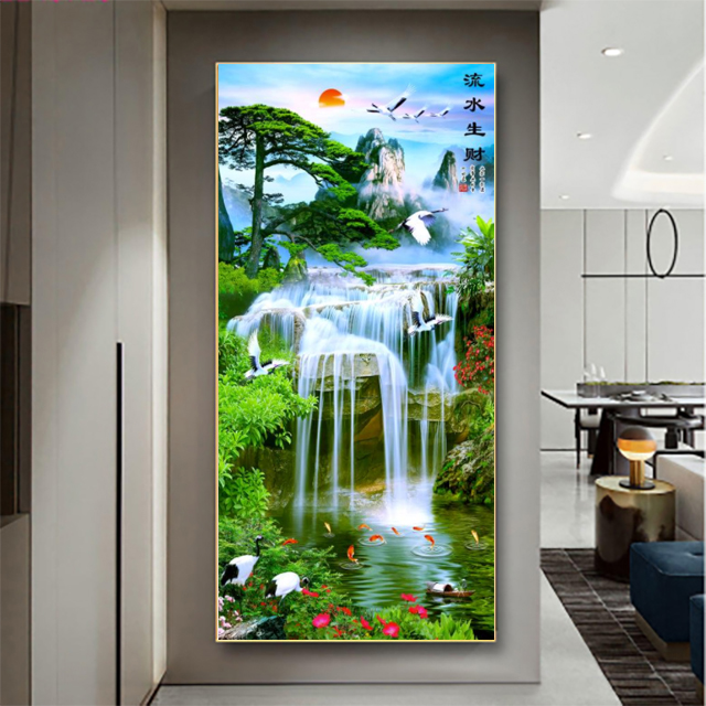 【流水生财-玄关】壁画走廊挂画墙壁轻奢装饰挂画装饰玄关装饰画