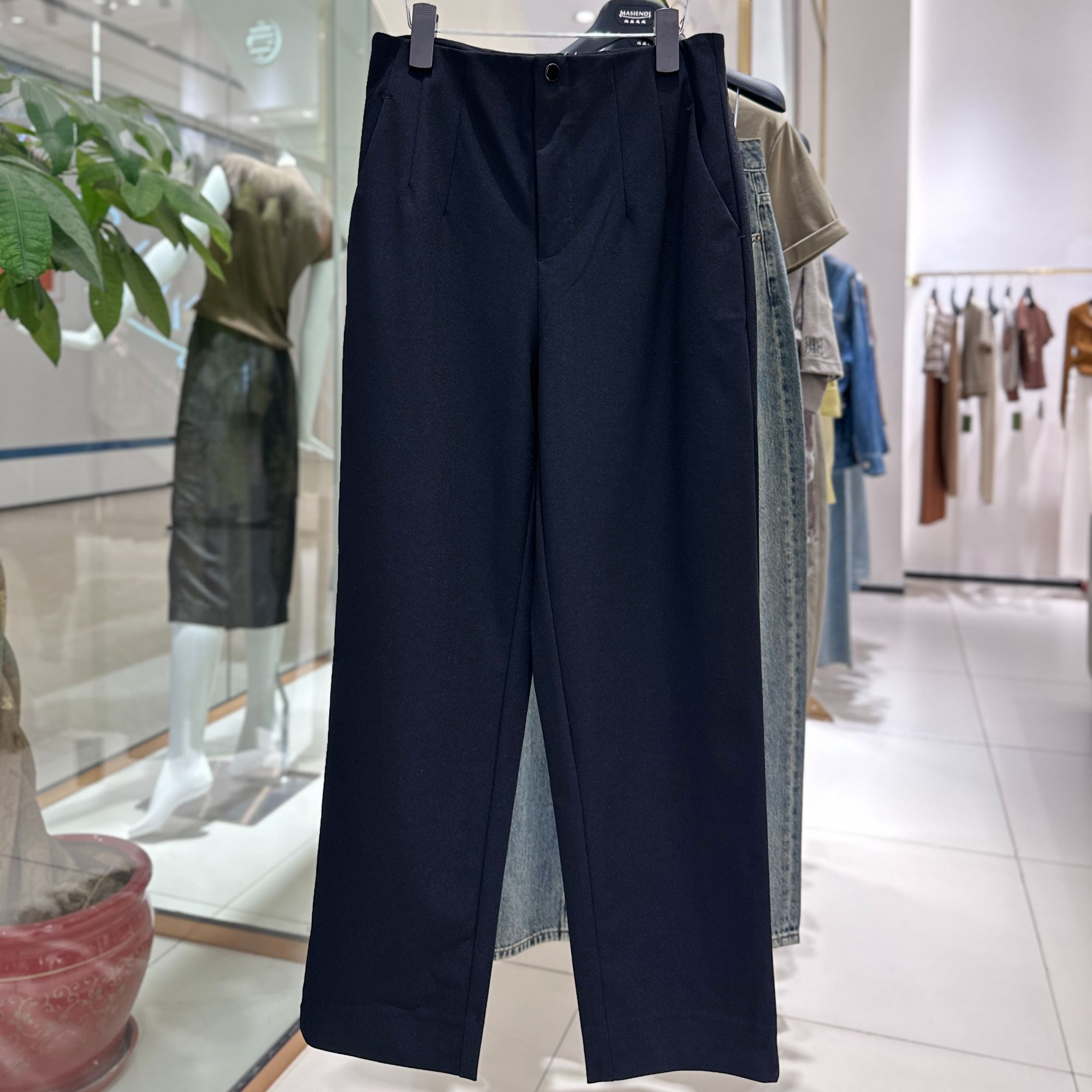 MASIENDI玛丝恩迪经典高腰通勤纯色锥形裤烟管裤西装裤女