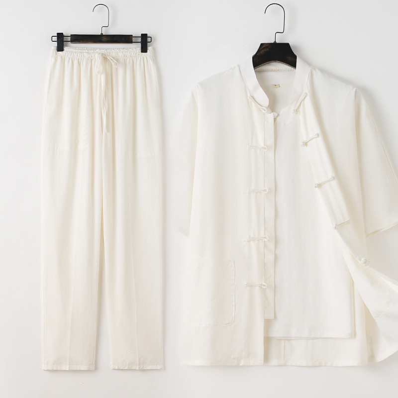 【天丝麻三件套】国风中式中老年爸爸装唐装短袖瑜伽太极居士休闲套