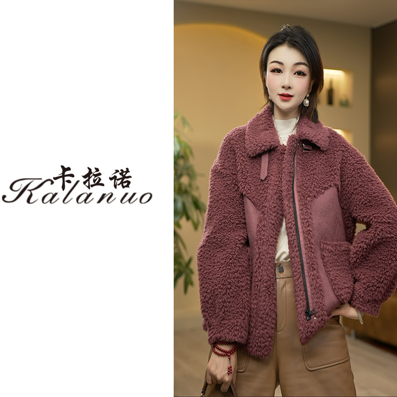 【卡拉诺】2023潮流时尚纯色翻领加厚绵羊毛秋冬厚外套Y-301