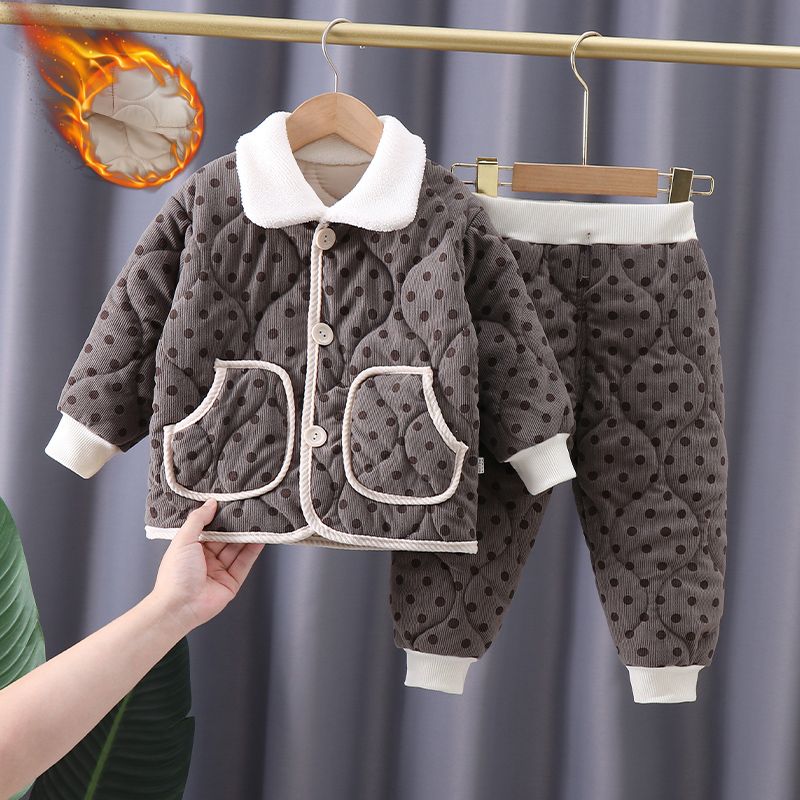 【双12活动】男童秋冬季洋气棉衣套装宝宝冬装儿童轻薄夹棉棉服小