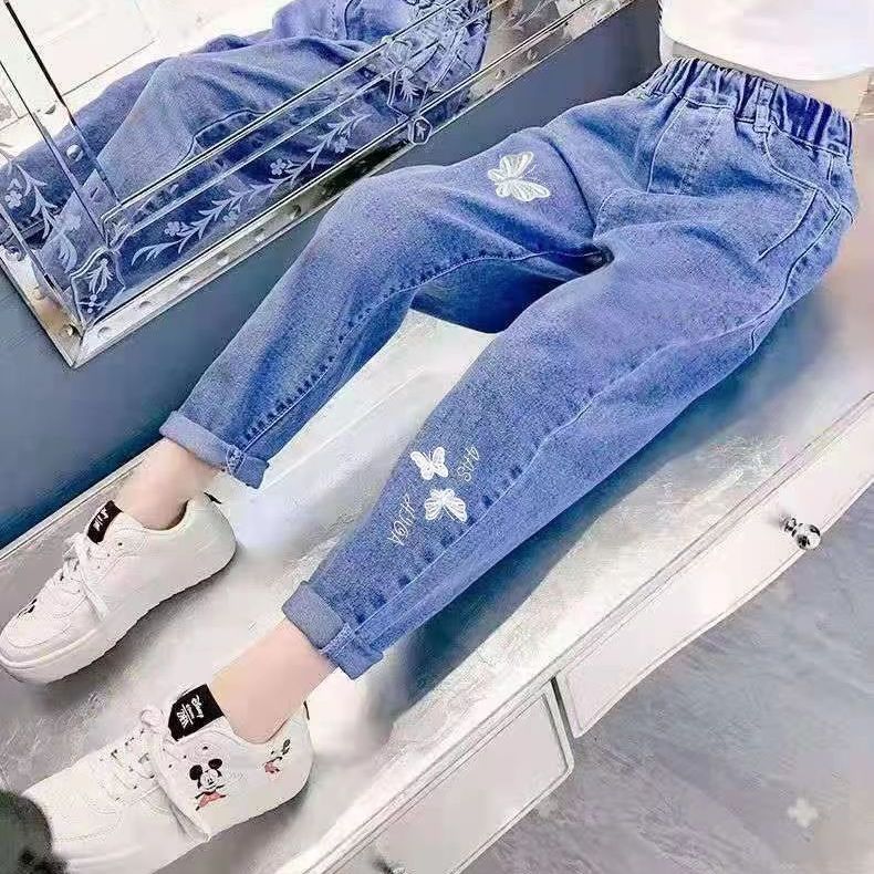 【双12活动】女童牛仔裤春秋新款中大童柔软弹力小学生裤子洋气宽