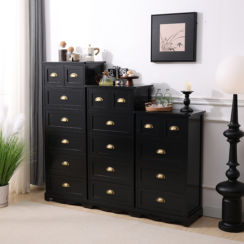 50cm长黑色斗柜带锁客厅收纳柜柜子储物柜抽屉式美式轻奢整理柜