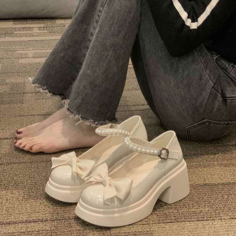 玛丽珍小皮鞋女厚底增高2023年春季新款甜美蝴蝶结超软百搭单鞋