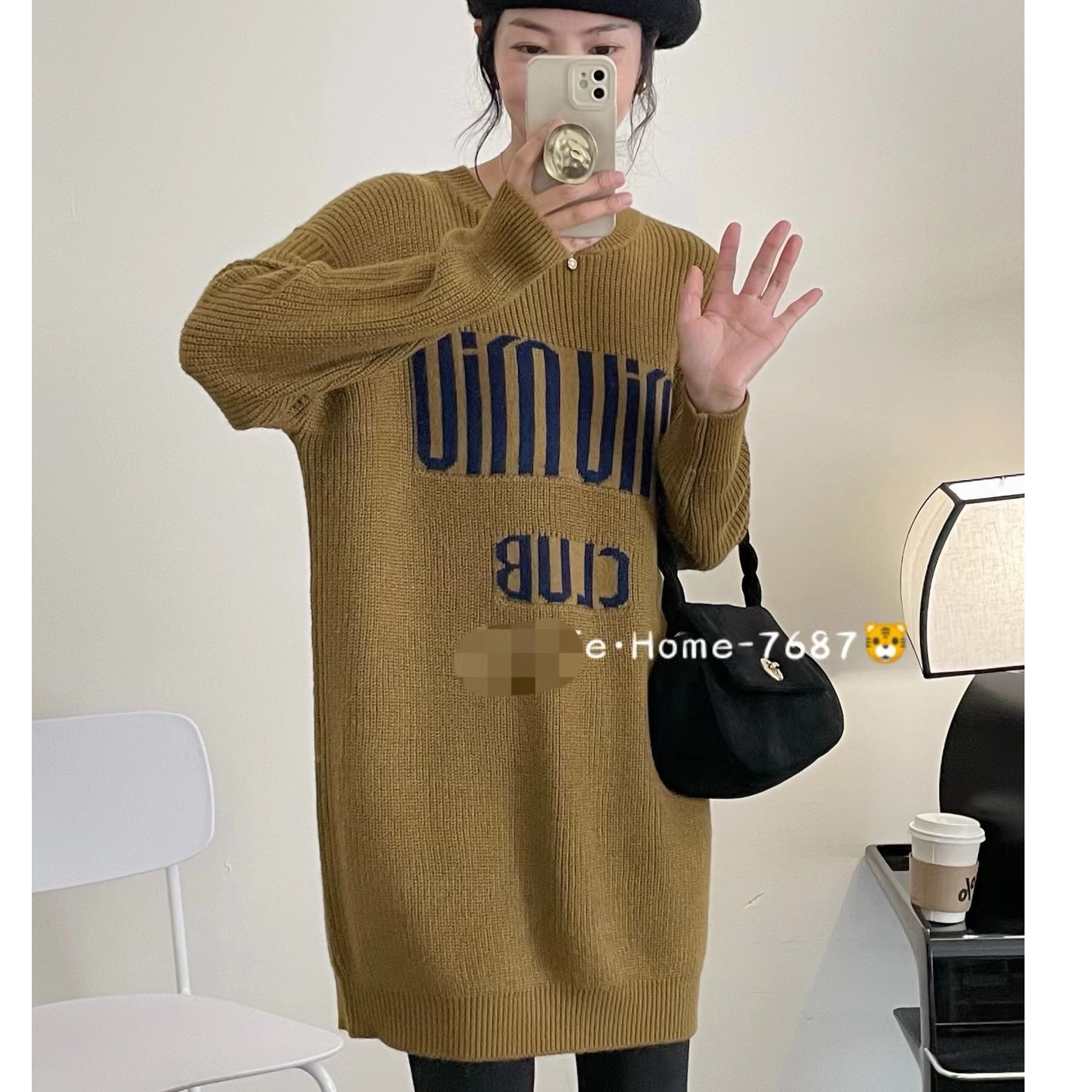 韩版新款慵懒加厚毛衣款中长款打底衫女显瘦7687