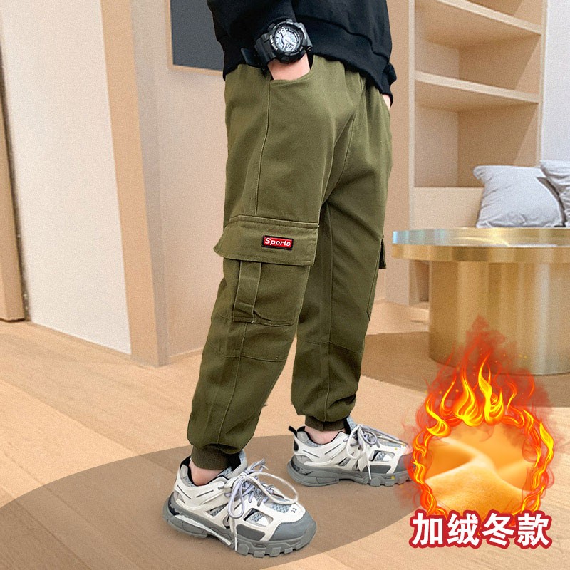 男童裤子冬款加绒儿童加厚一体绒运动裤中大童秋冬休闲工装裤宽松