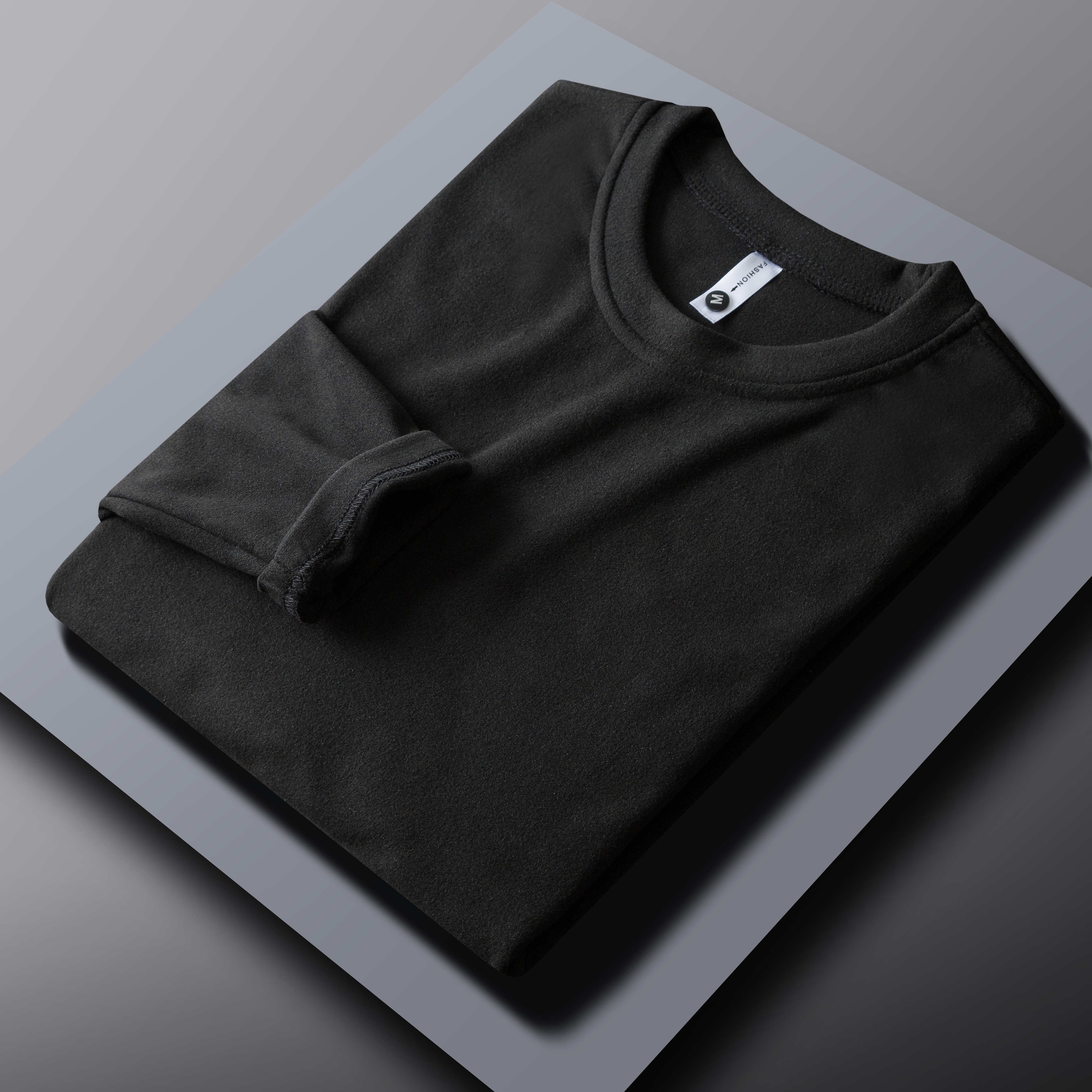 美式圆领德绒打底衫男秋冬纯色双面绒保暖衣高领长袖t恤男女同款