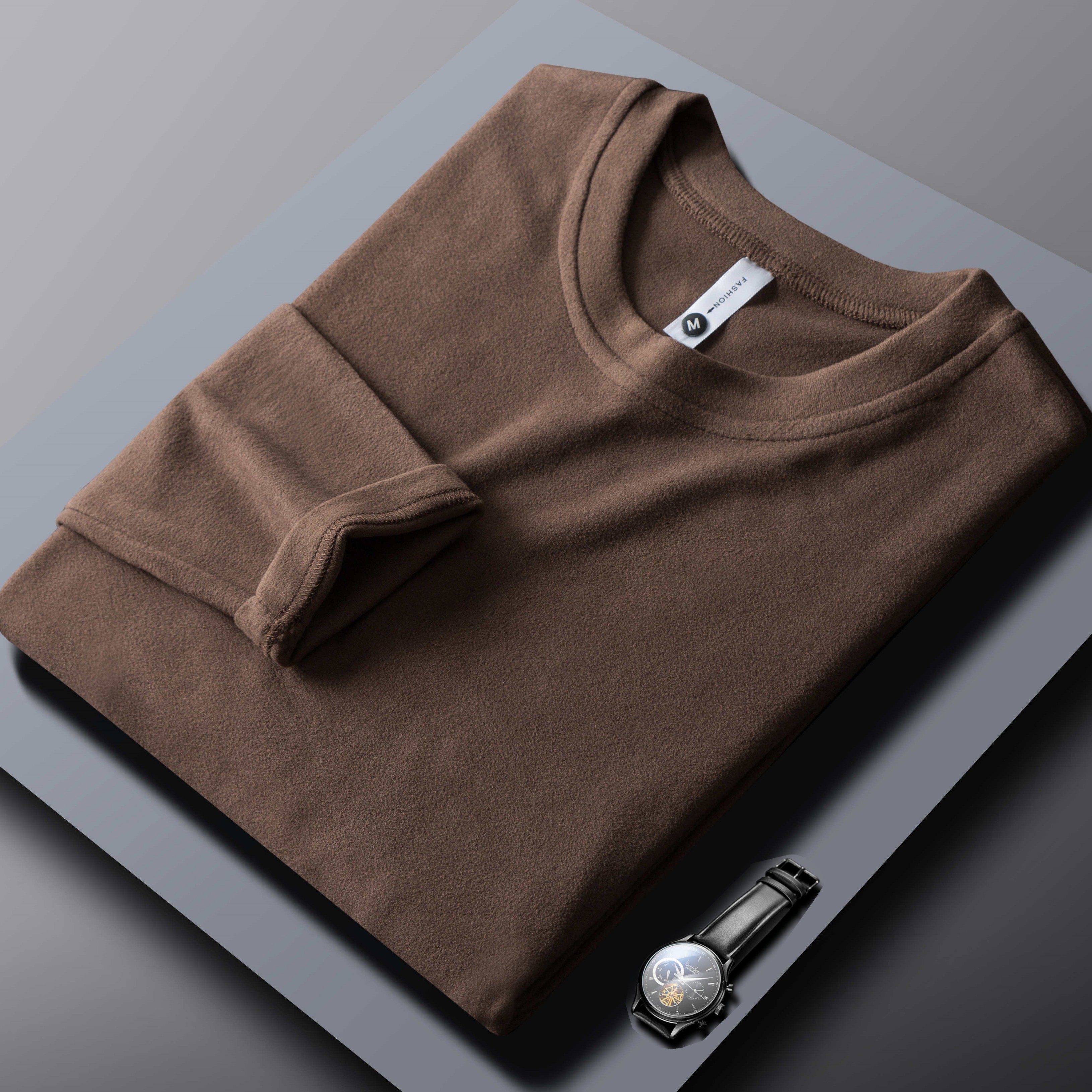 秋冬季双面绒圆领打底衫男士内搭保暖修身双面磨毛白色打底衫男t