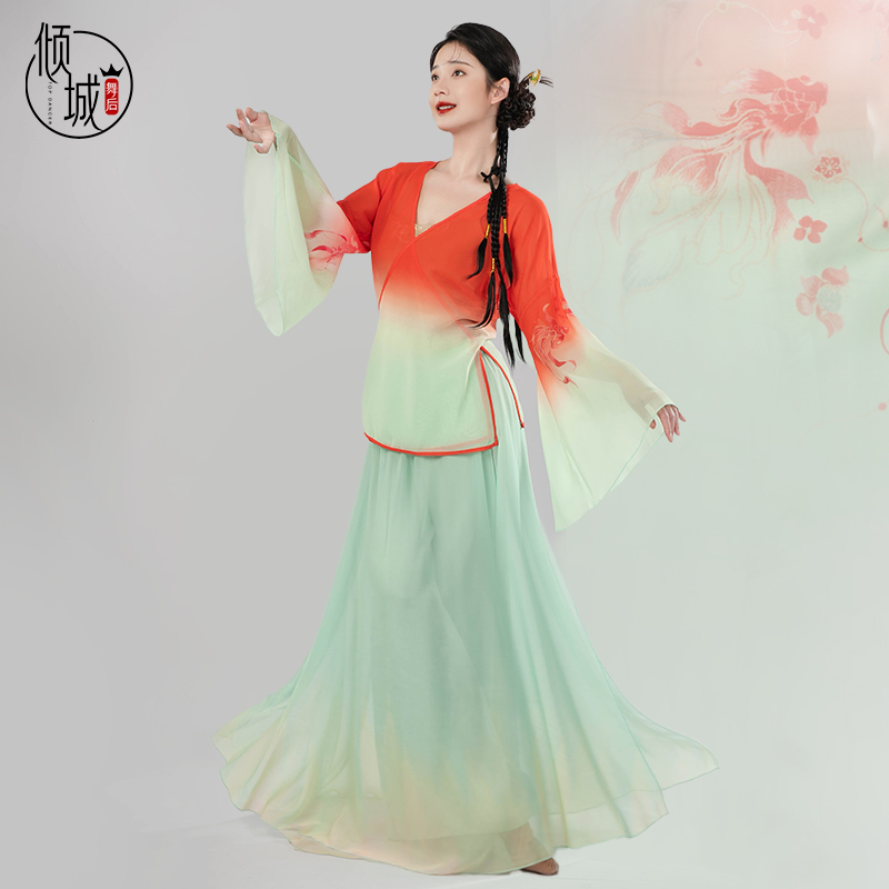 倾城舞后古典舞新国风锦鲤印花纱衣仙气裤裙艺考中国舞练功演出服