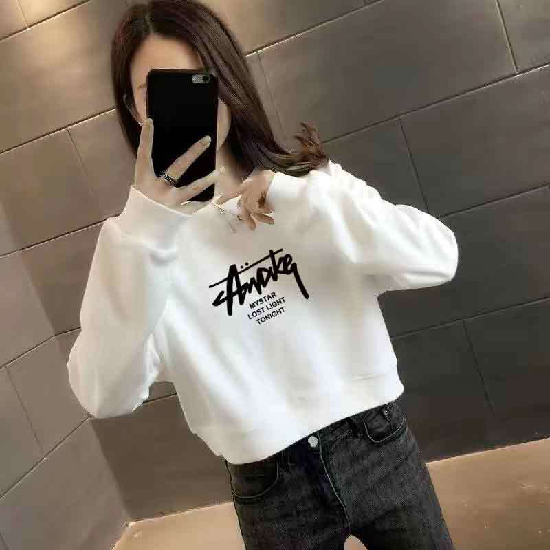 短款圆领卫衣女装小个子长袖新款春秋宽松显瘦百搭上衣外套女潮