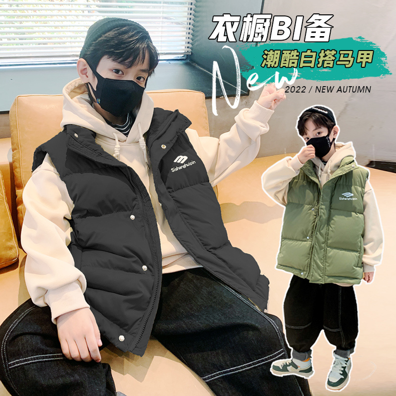 男童纯色马甲女大童马甲儿童短款外穿加厚中大童马夹保暖宽松潮酷