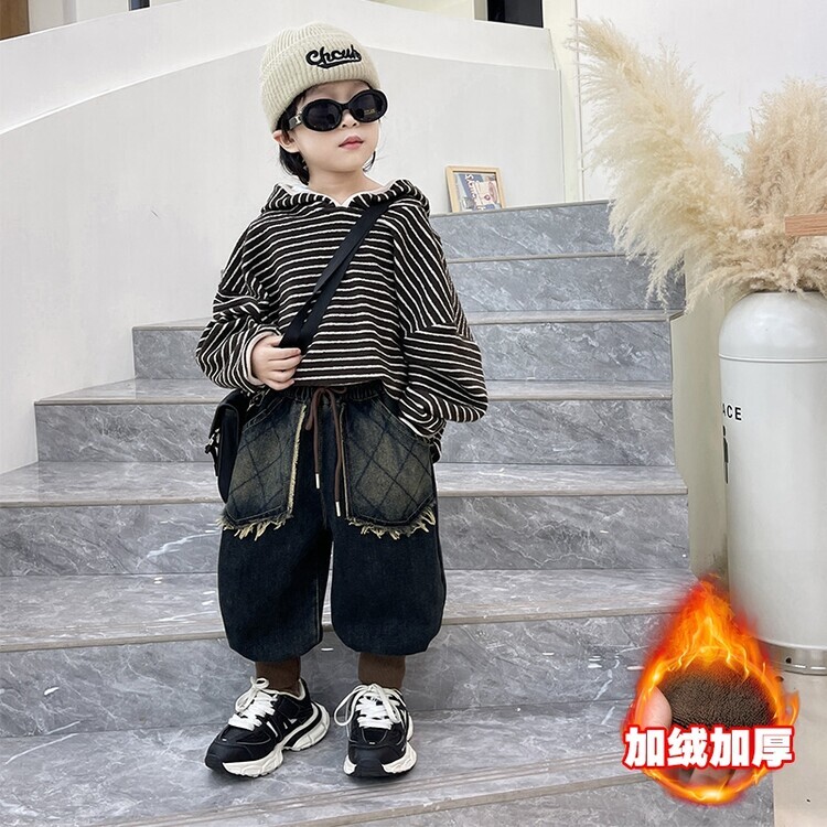 男女同款一体绒灯笼裤宝宝绒裤子儿童女童洋气宽松加厚中大童秋冬