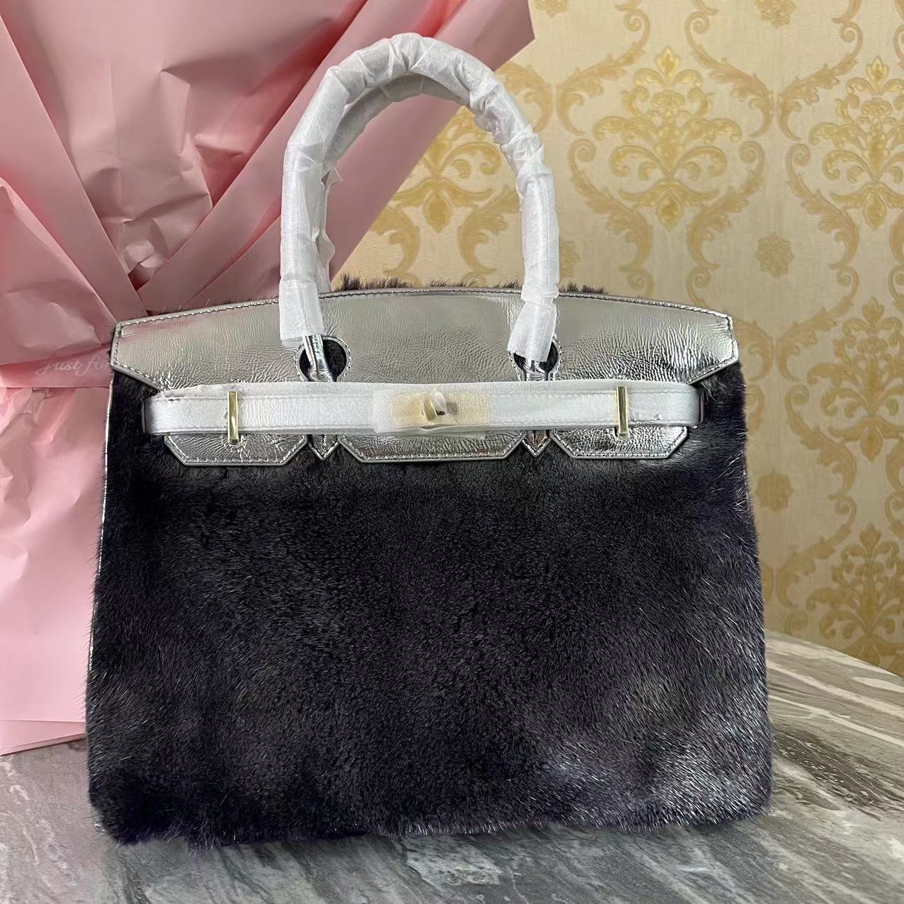 时尚轻奢百搭水貂毛手提单肩斜跨气质女士大中号手提包包肩包