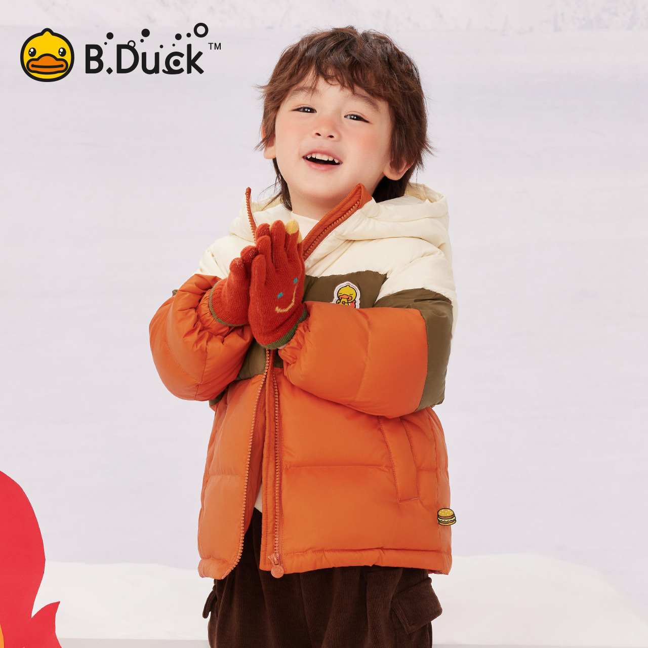 B.Duck小黄鸭童装儿童羽绒服冬装2025新款男童连帽外套面包服保暖