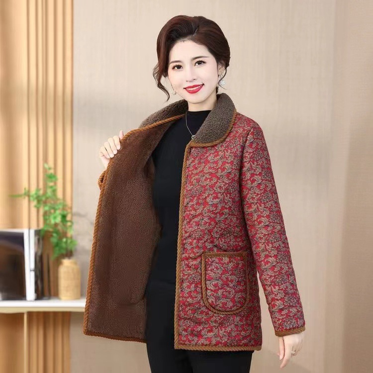 中老年女装冬季棉衣妈妈装冬装加绒加厚外套中长款宽松保暖棉服新