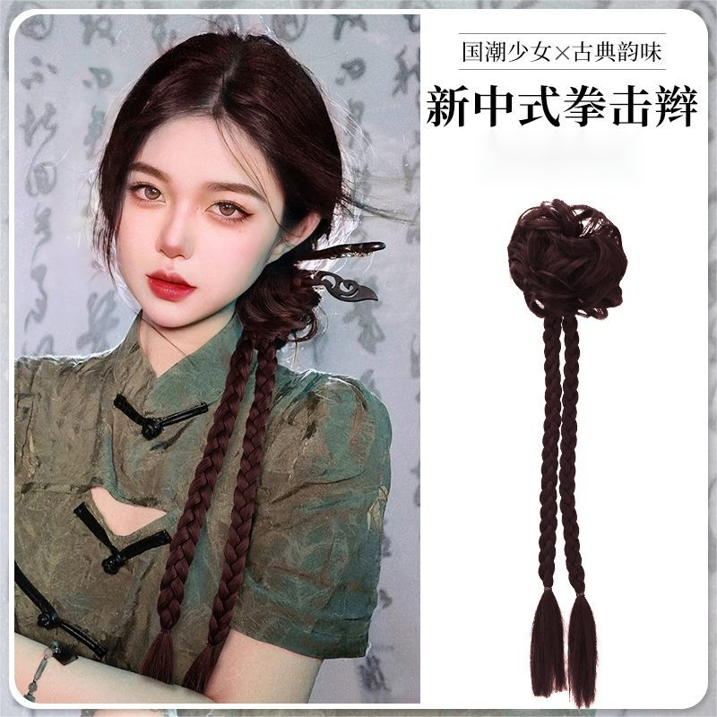 假发马尾女新中式古风假马尾拳击辫民国风旗袍微低假发麻花辫抓夹
