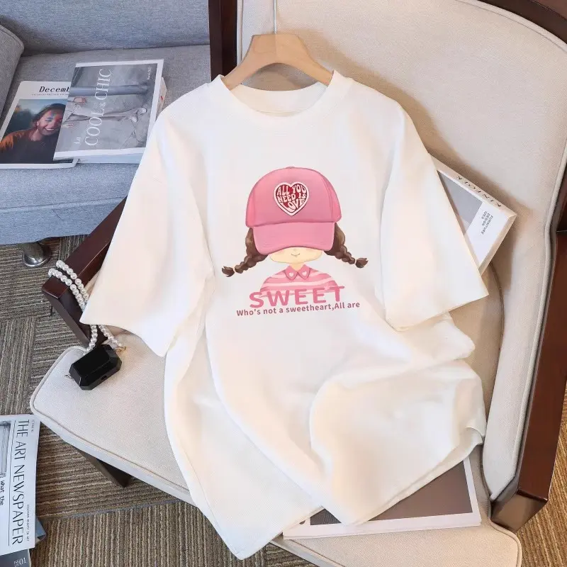 白色短袖t恤2025夏季新款美式复古女装设计感小众简约印花上衣ins