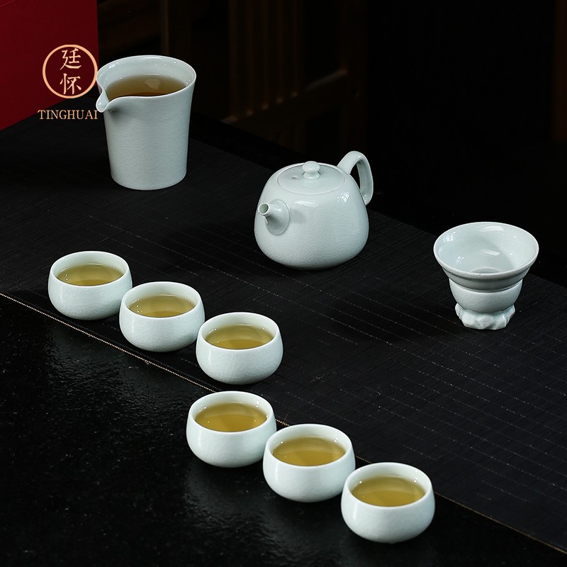 廷怀窑汝窑茶具功夫茶具套装家用全套茶杯整套汝窑茶具套装高端N