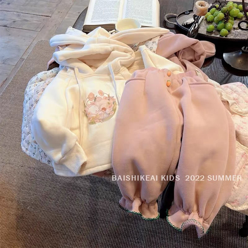 巴娜拉女童秋冬加绒套装女宝宝套头卫衣加厚裤子儿童冬DM