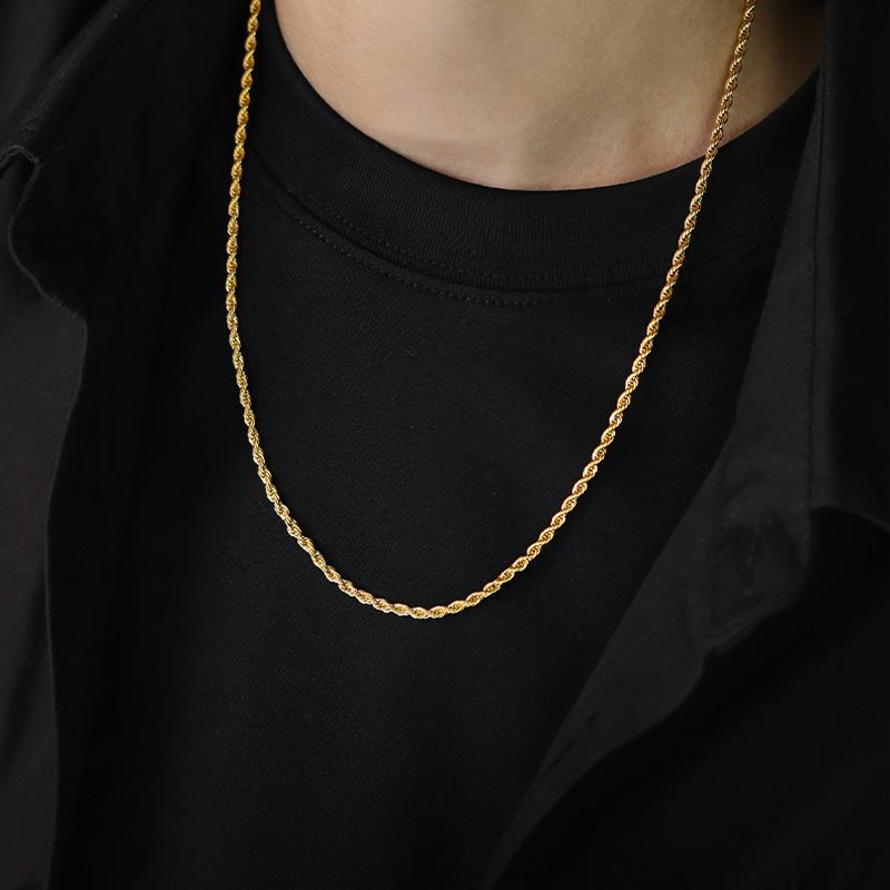 飒雅 钛钢项链 男金色麻花链小众时尚百搭项链潮男饰品编织链子