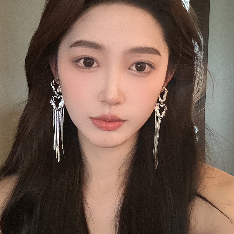 oushipei/欧诗佩 铜合金耳饰 小众双层爱心长款流苏耳环女