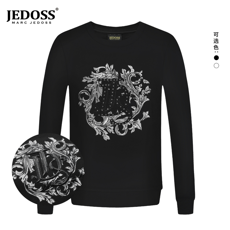 JEDOSS/爵迪斯男装秋季新款烫钻珠片绣圆领套头长袖卫衣AM301