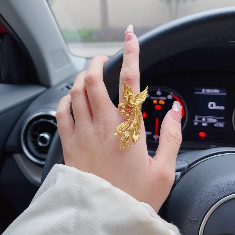 铜合金戒指 小红书款镀金凤凰戒指女复古宫廷风开口指环精美饰品