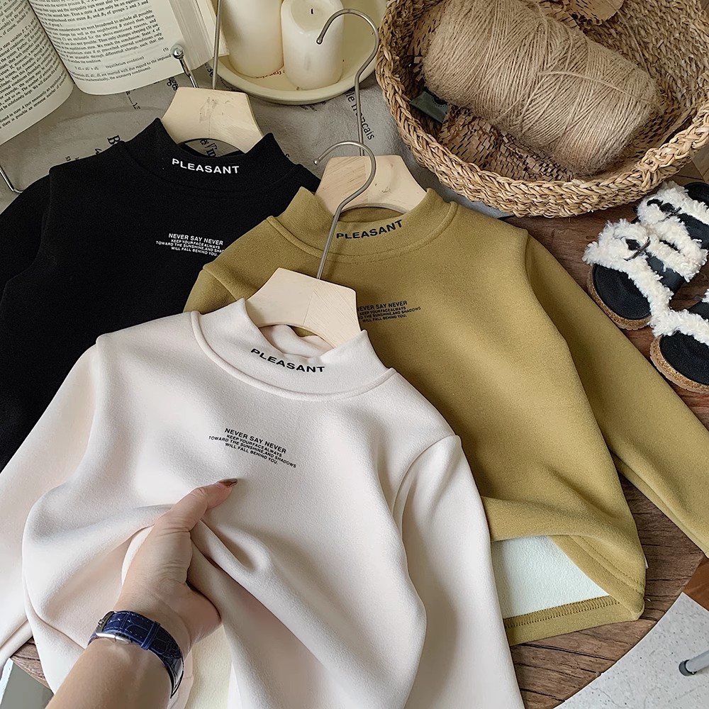 【宝宝绒1】冬季新款儿童加绒打底保暖中高领中大童男女童上衣12789