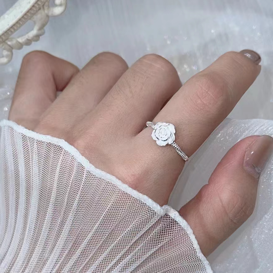 足银戒指 【源头工厂特惠】足银999.9玫瑰花戒指开口可调节（25655）