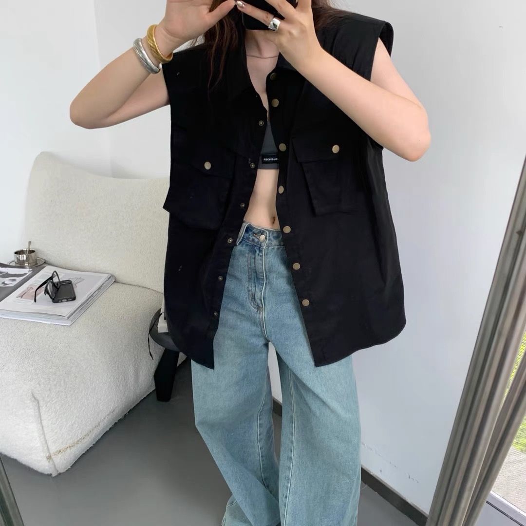夏季新款时尚无袖宽松显瘦百搭小众洋气衬衫马甲上衣女