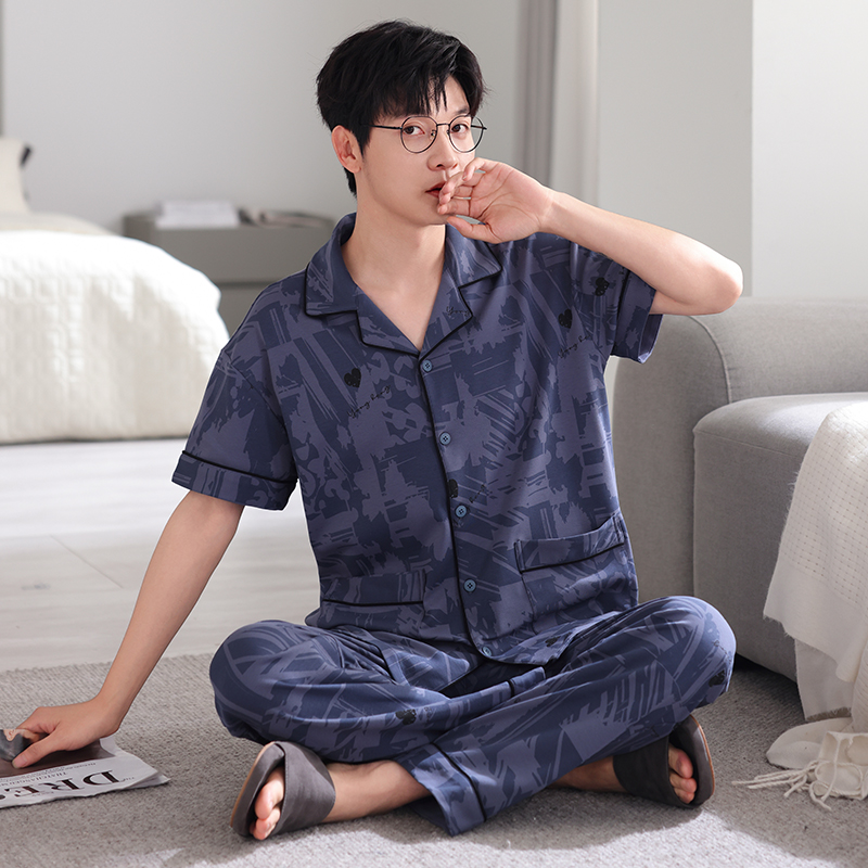 【纯棉】睡衣男士夏季纯棉短袖长裤中青年宽松加大码家居服套装薄款