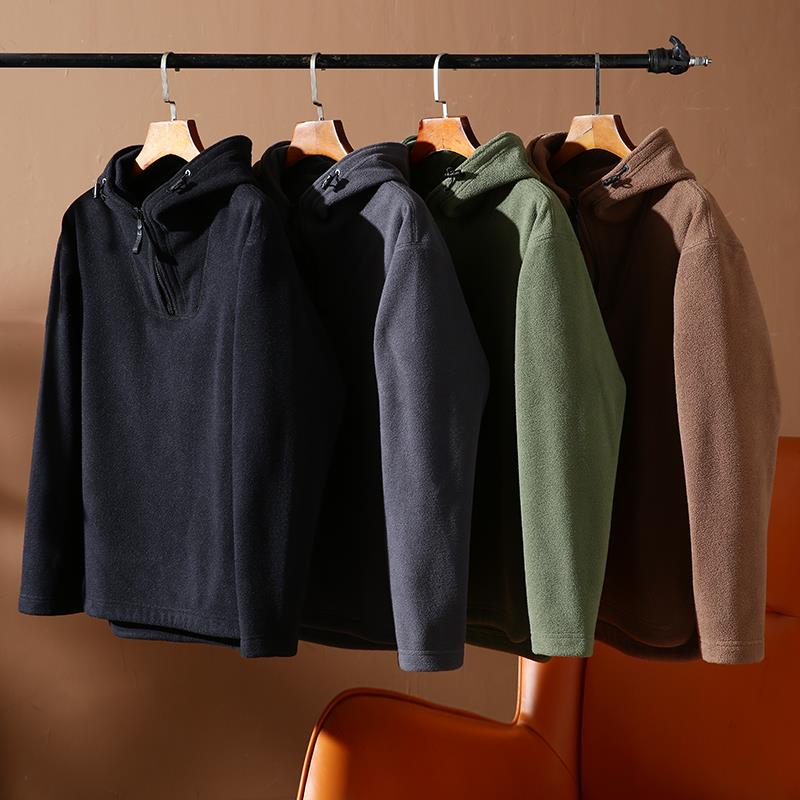 啄木鸟双面摇粒绒半拉链设计情侣款连帽宽松加绒加厚保暖休闲卫衣