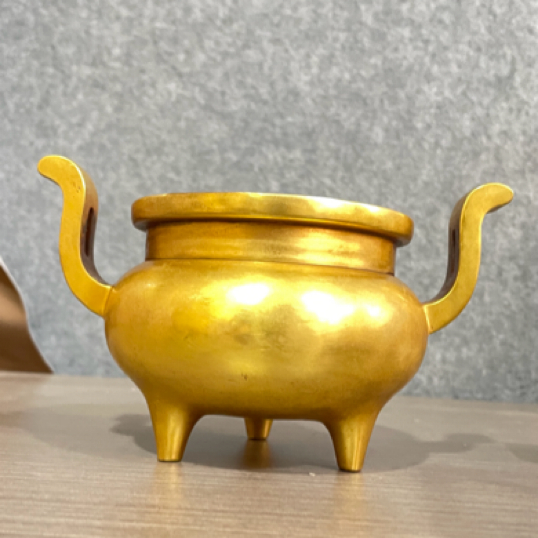 紫铜鎏金10公分香炉摆件