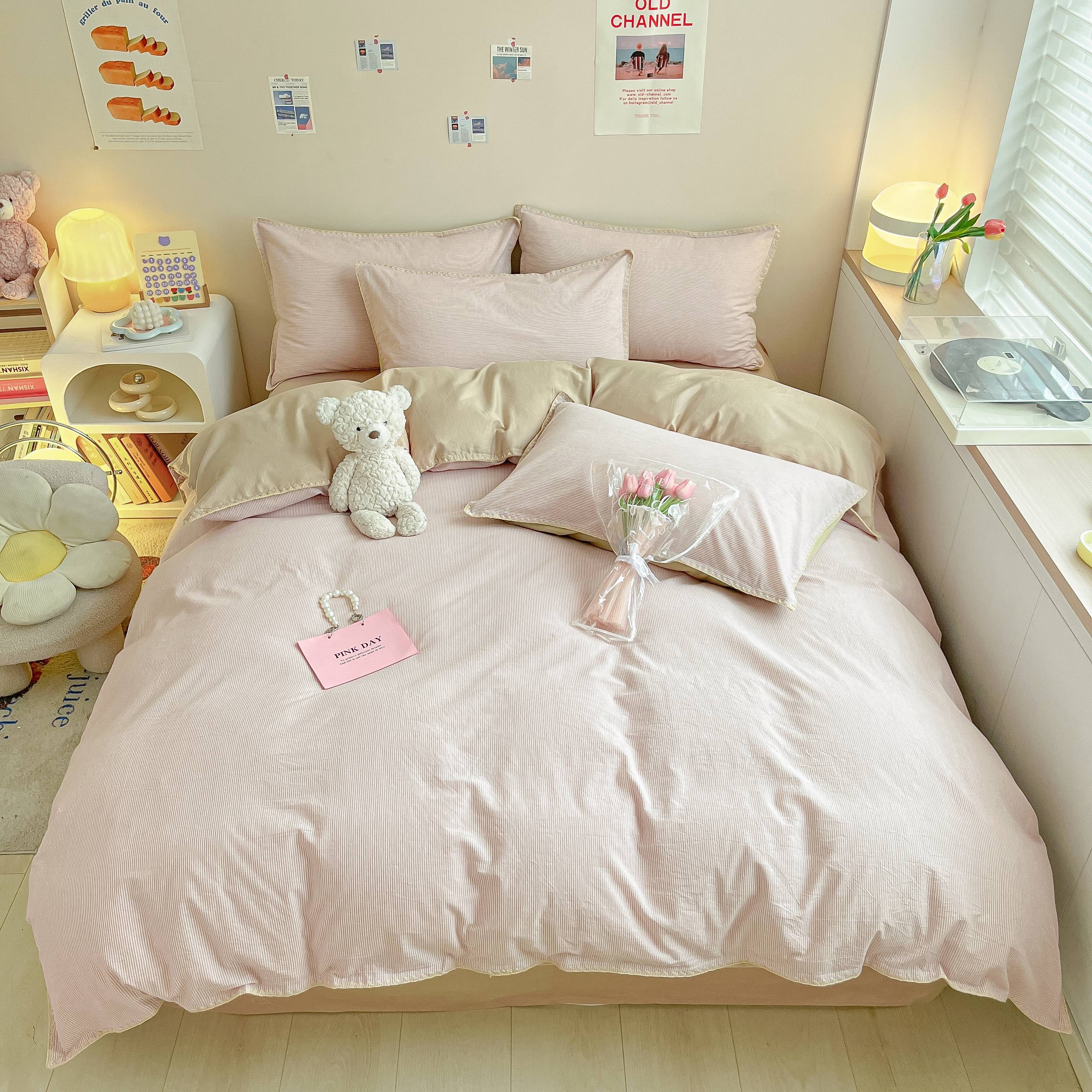 小玲子家纺 宁静 全棉水洗棉三件套四件套简约轻奢纯色被套小清新