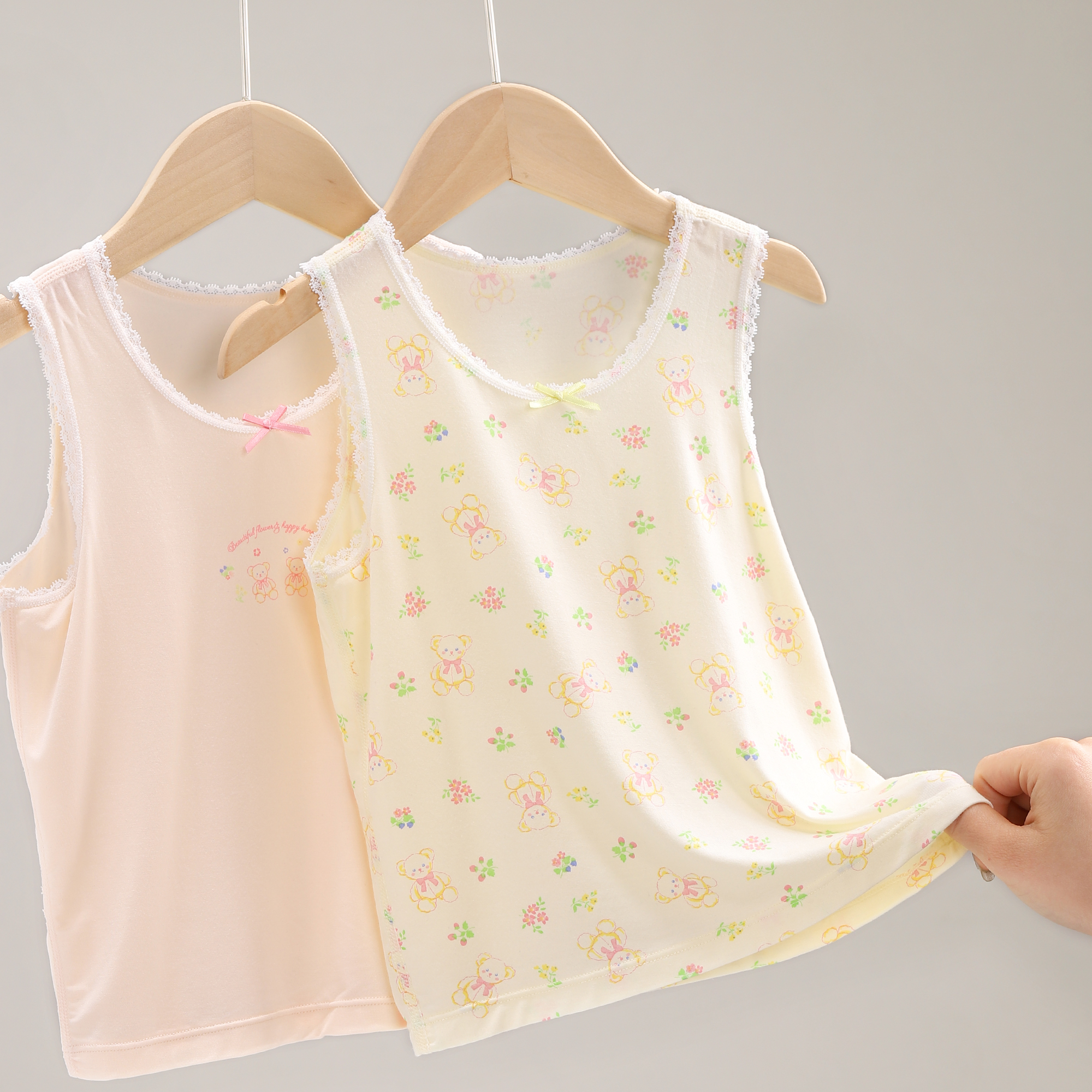 2件女童背心小吊带莫代尔贴身透气女生宝宝发育期内穿法洋气蕾丝