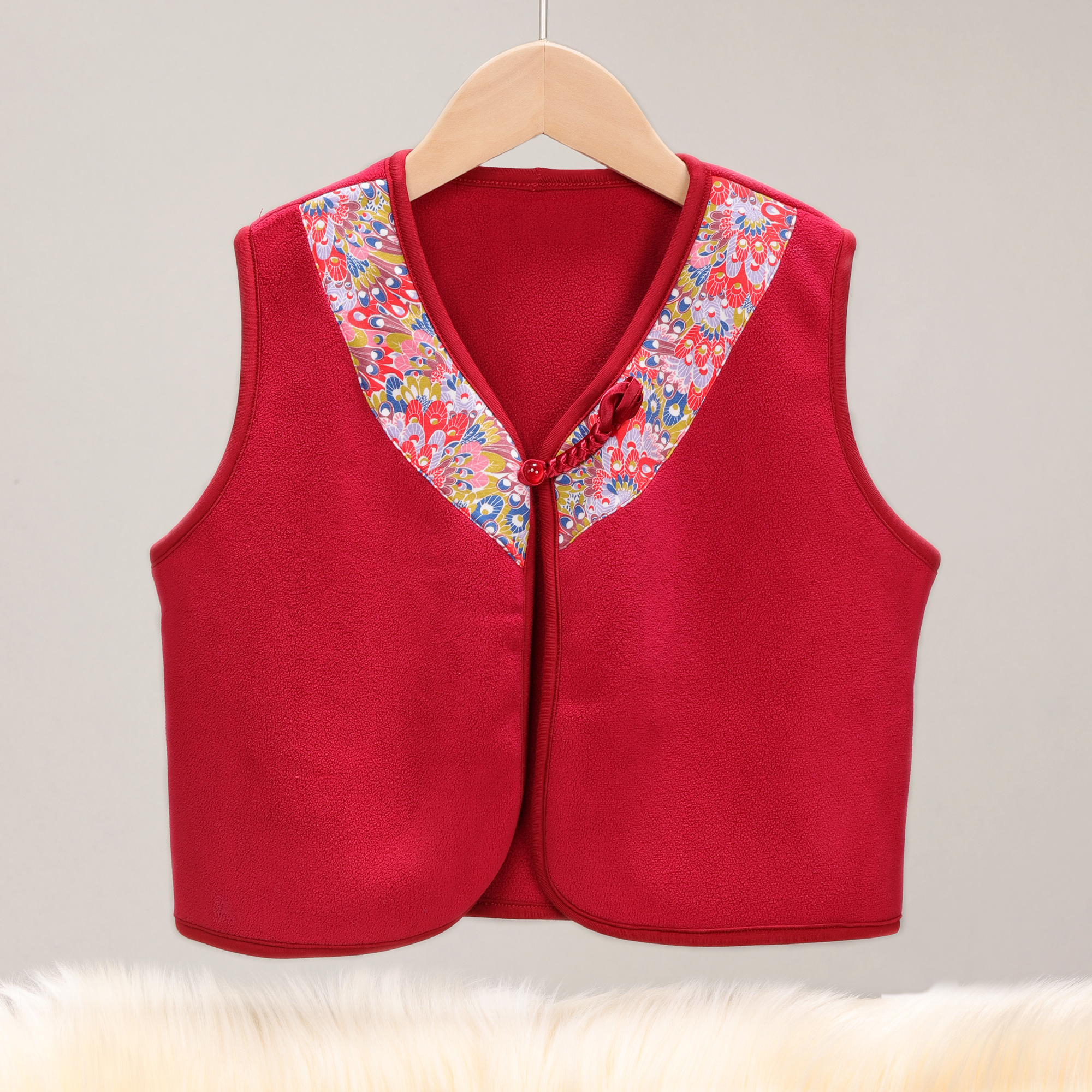 1561 女童马甲加绒加厚秋冬外穿摇粒绒拜年服大童新年中式坎肩