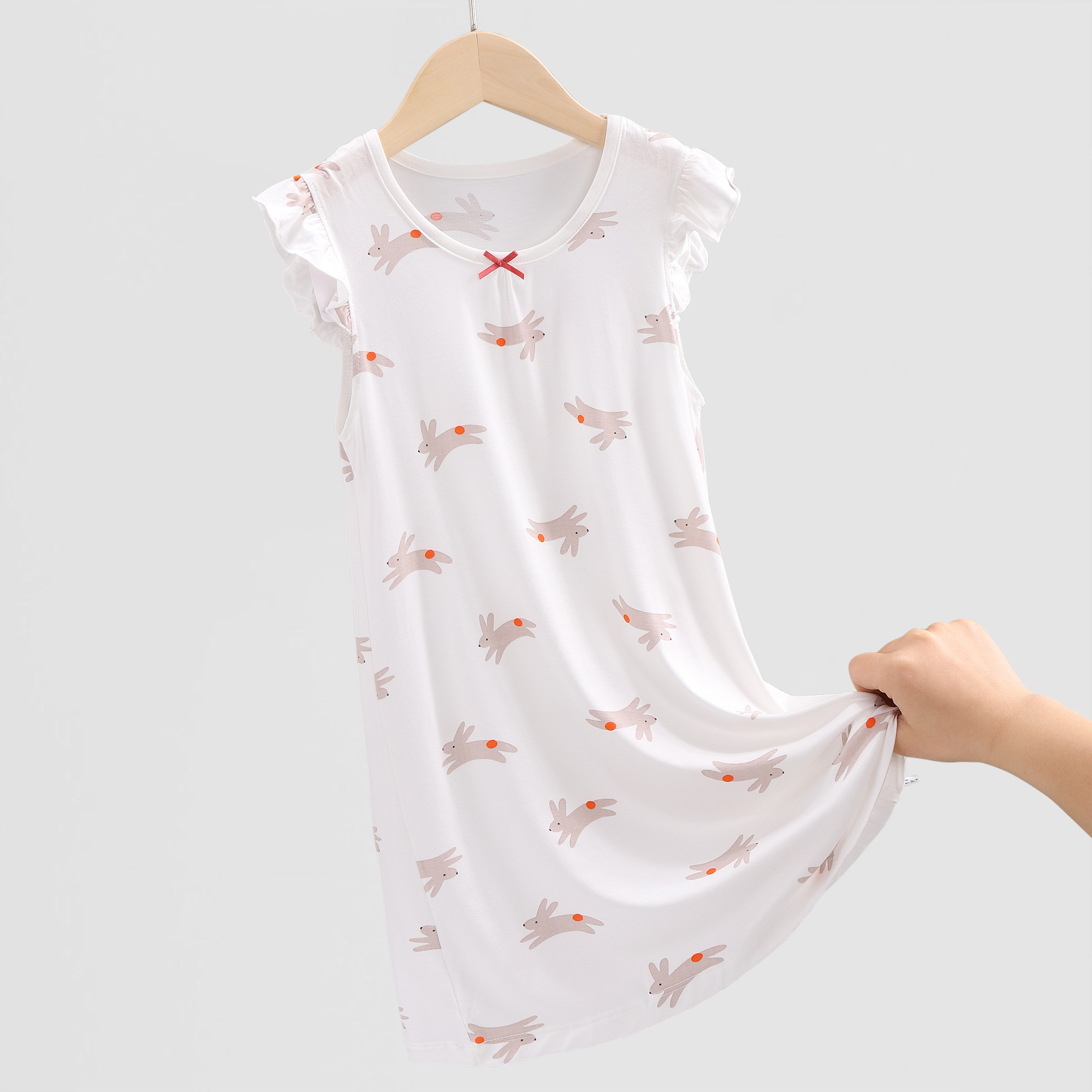 18250女童睡裙亲子莫代尔夏天薄款印花家居裙儿童大码睡衣连衣裙