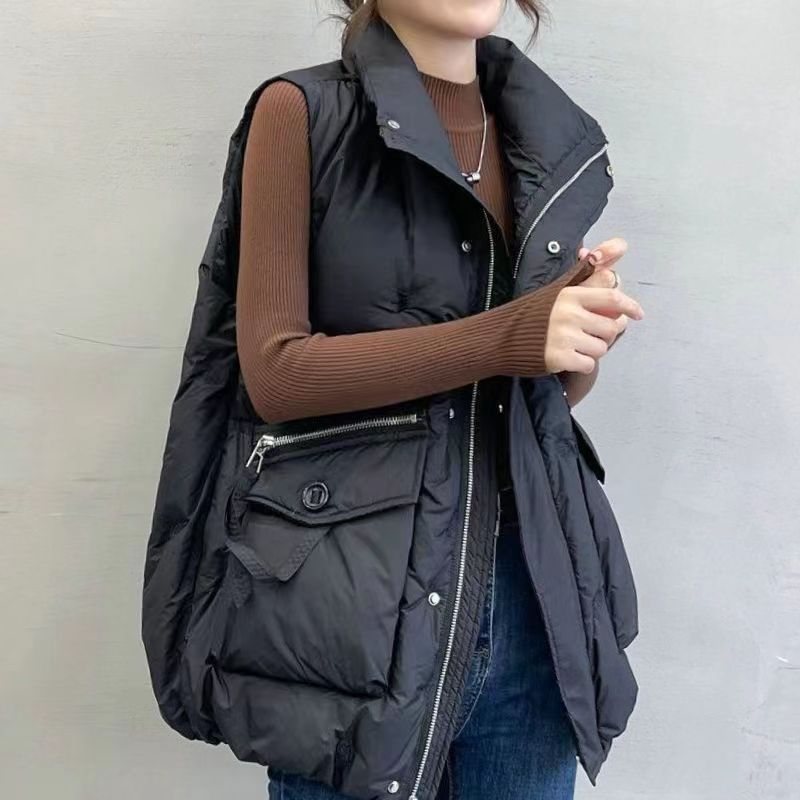 826女坎肩立领纯色2023棉秋冬外搭叠穿设计感今年流行的马夹宽松