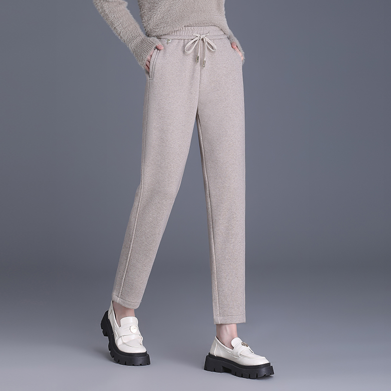 加绒西装烟管裤女秋冬2023新款高腰显瘦九分哈伦裤保暖厚毛呢裤子