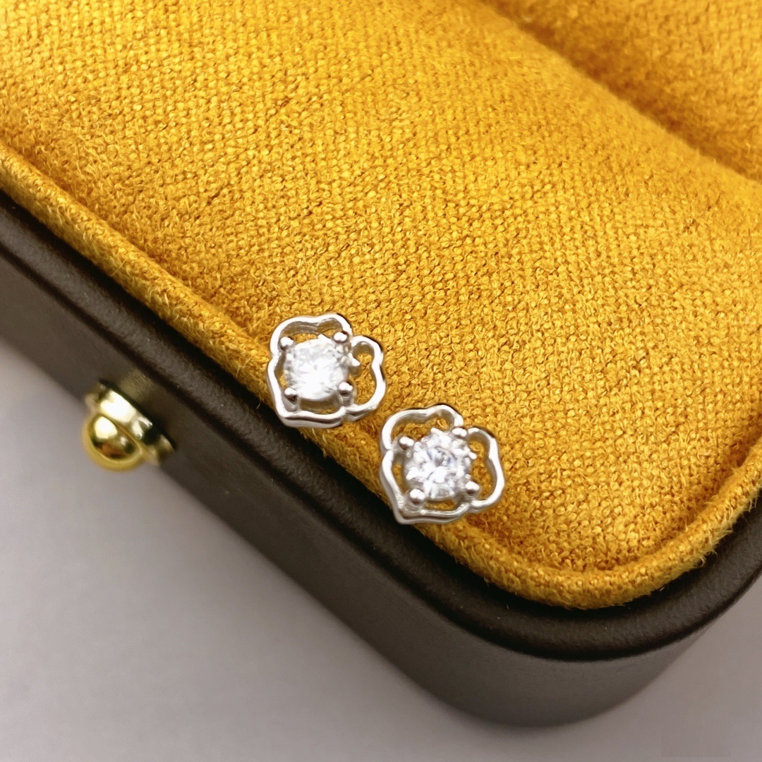 925银合成锆石耳饰 时尚锆石如意耳钉简约小众高级气质百搭耳饰