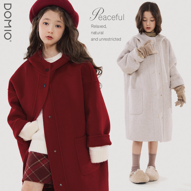 儿童羊毛呢子大衣女童双面羊绒外套2025秋冬新款韩版宽松洋气童装