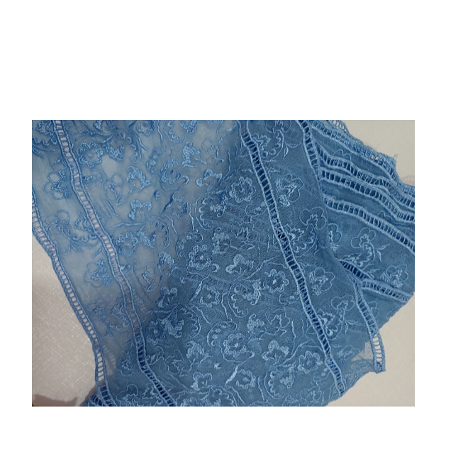 蓝色软纱网纱刺绣蕾丝发饰娃衣蝴蝶结服装装饰花边辅料