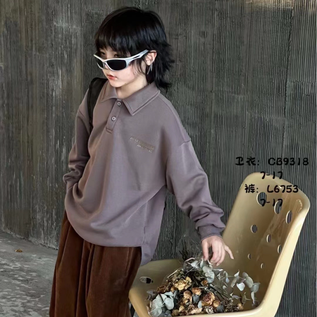大Ｅ品牌中大童卫衣Polo衫9318长袖百搭翻领ins春秋休闲宽松中大童