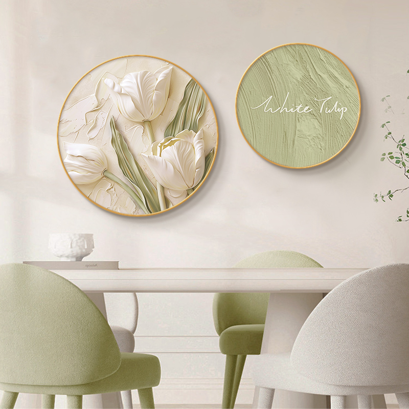 奶油风卧室装饰画高级感花卉主卧床头组合挂画法式餐厅圆形壁画