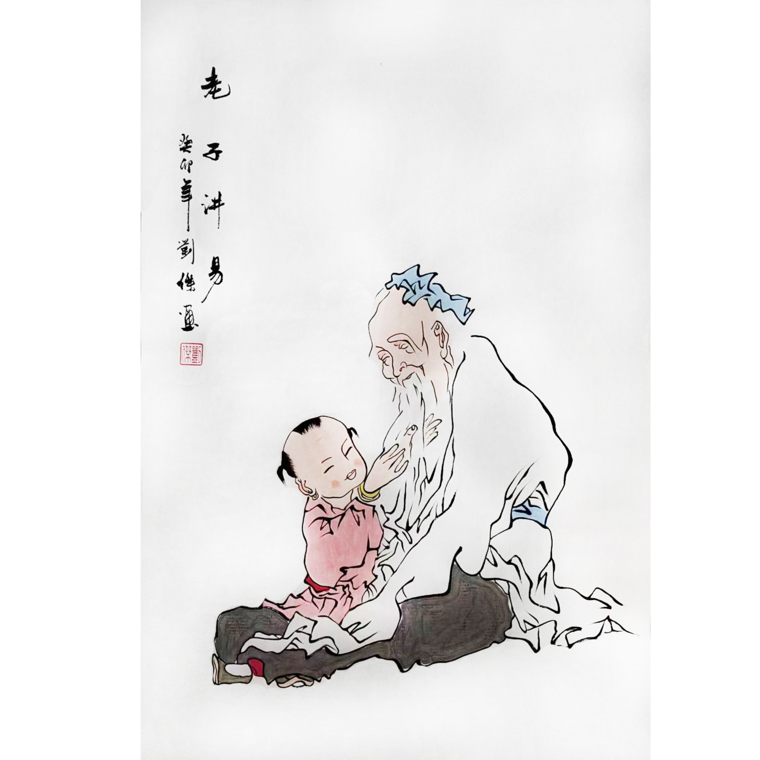 老子讲易 四尺三开手绘国画 老子人物图 送人装饰欣赏45x70cm